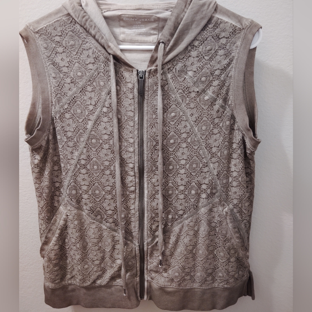 🦋DKNY Jeans Gray Hoodie Vest